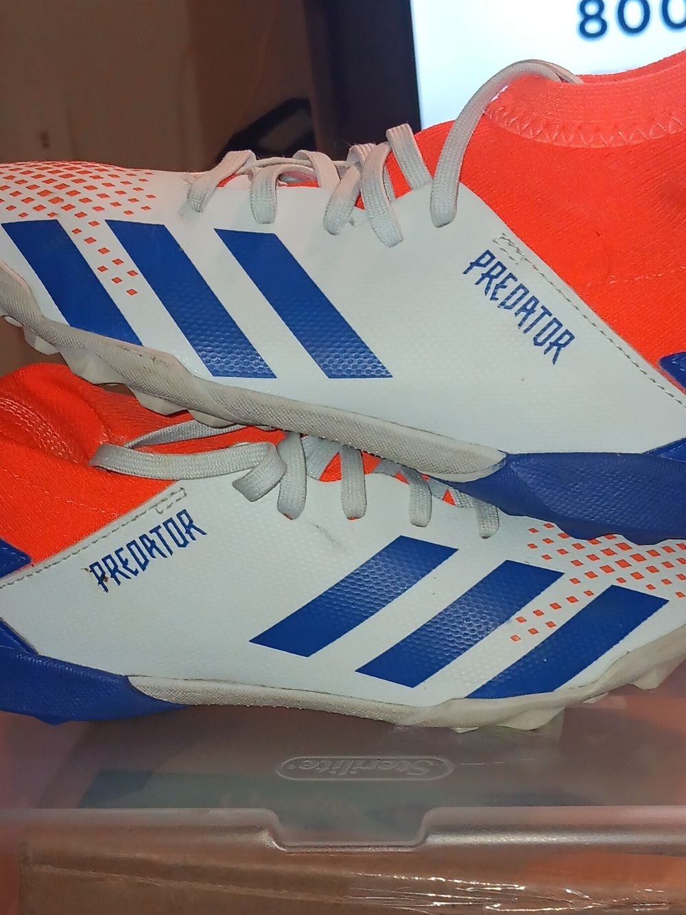 Adidas Predator Soccer Cleats - White & Blue with Orange Accent